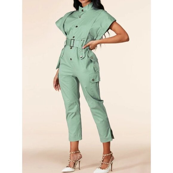 LAtiste Miami Oversize Mint Green Utility Jumpsuit Button-Front Pockets Women 4X - Picture 1 of 13
